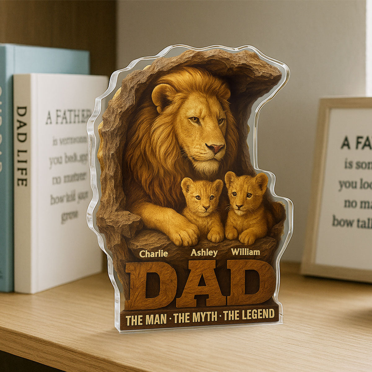 Lion Dad And Kids Personalized Custom Shape Acrylic Block Plaque