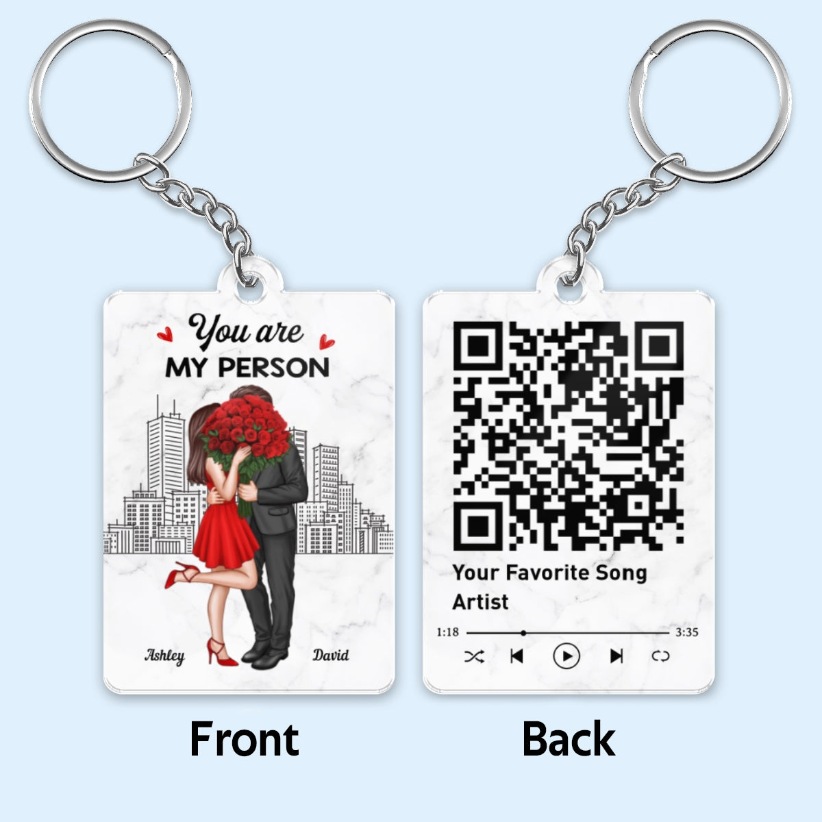 Elegant Couple Love Skyline Favorite Song Scannable QR Code Personalized Acrylic Keychain