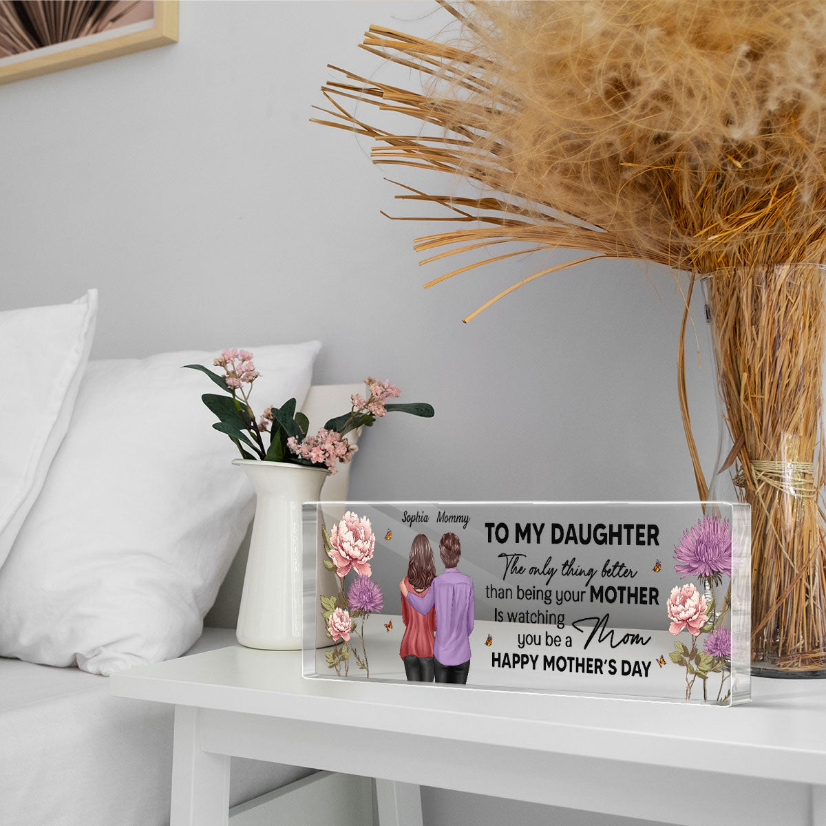 Birth Month Flowers To My Daughter From Mom Personalized Acrylic Desk Name Plate
