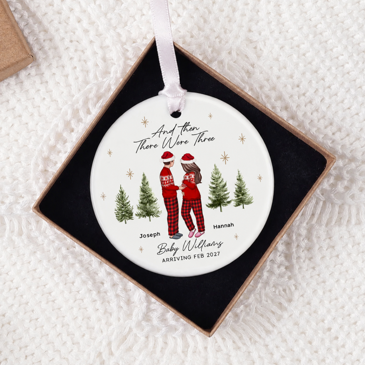 And Then There Were Three - Pregnancy Announcement Ornament - Baby Coming Soon Ornament - Ornament for Baby - Expecting Mom Gift