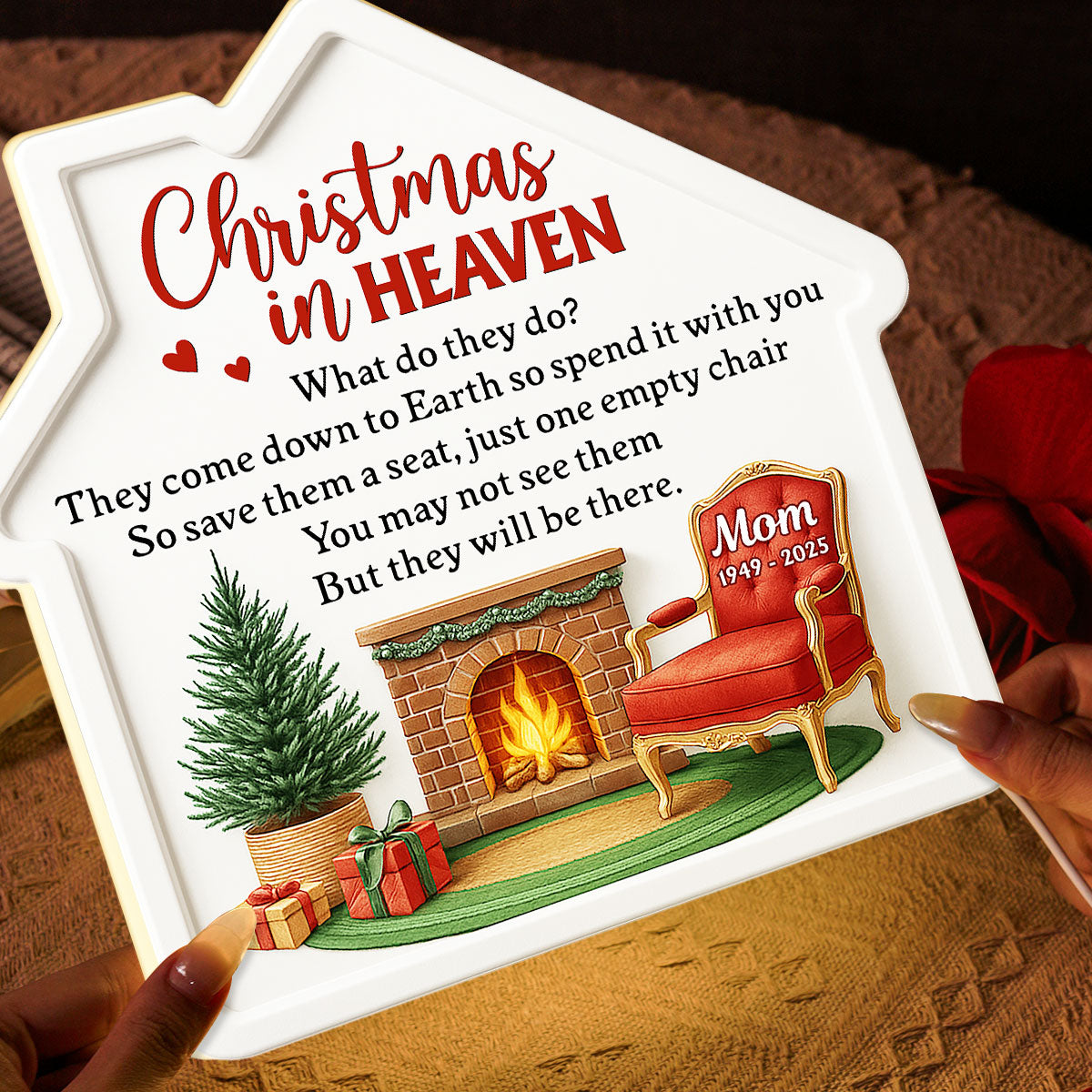 3D Effect Christmas In Heaven Family Memorial House Shaped - Personalized Light Box