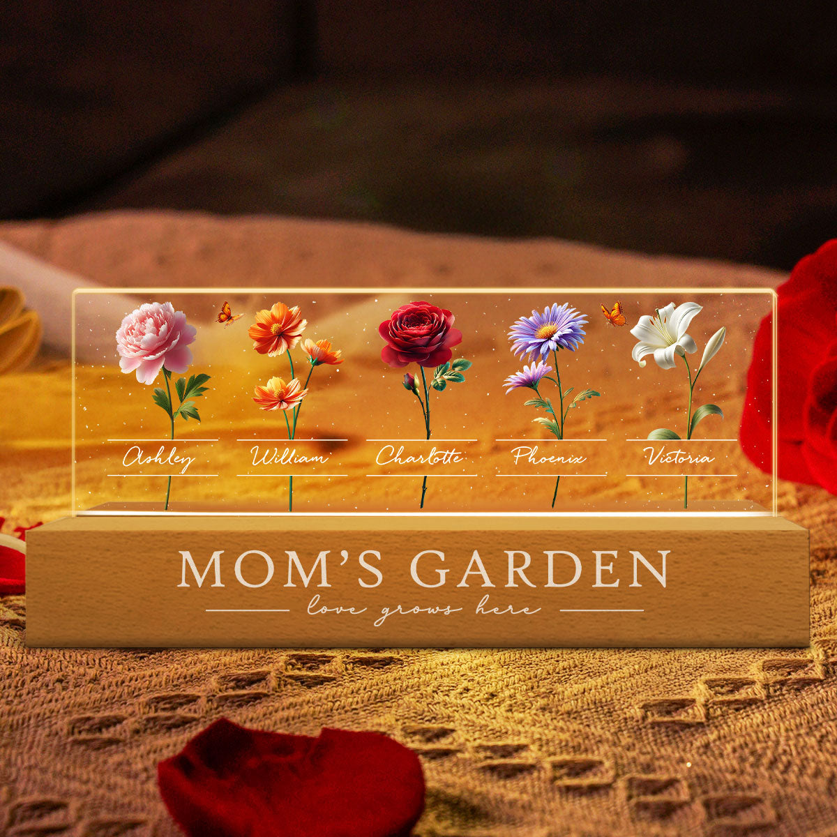 Mom's Garden 3D Effect Birth Month Flower Personalized Acrylic Block LED Night Light, Heartfelt 2025 Gift For Mom, Grandma