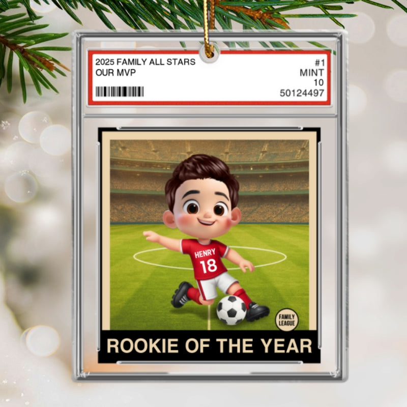 Soccer Rookie Of The Year Kid All Star Trading Card Style - Personalized Acrylic Ornament - Christmas Gift For Kids, Grandchildren