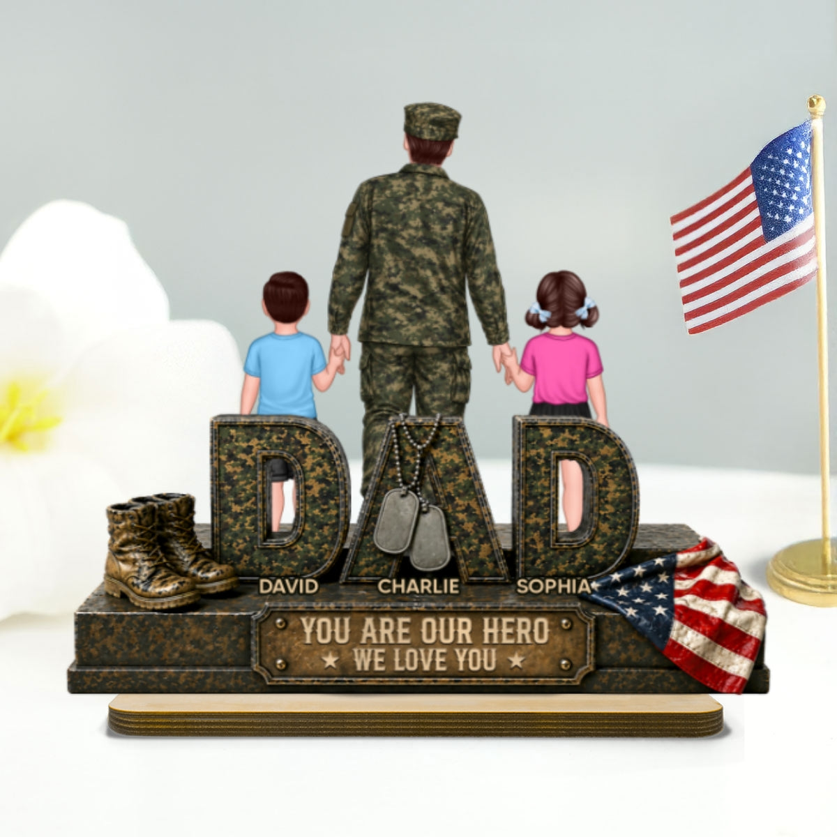 Army Dad You Are Our Hero - Personalized 2-Layered Wooden Plaque - Father's Day Gift For Dad, Husband