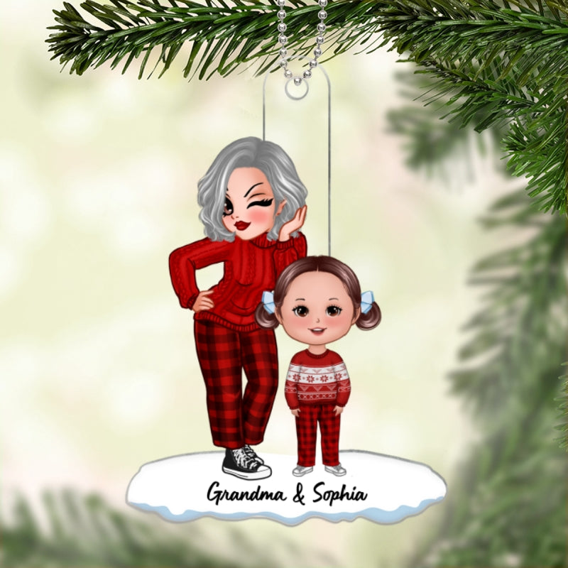 Christmas Pretty Grandma & Grandkid Gift For Granddaughter Grandson Personalized Acrylic Ornament