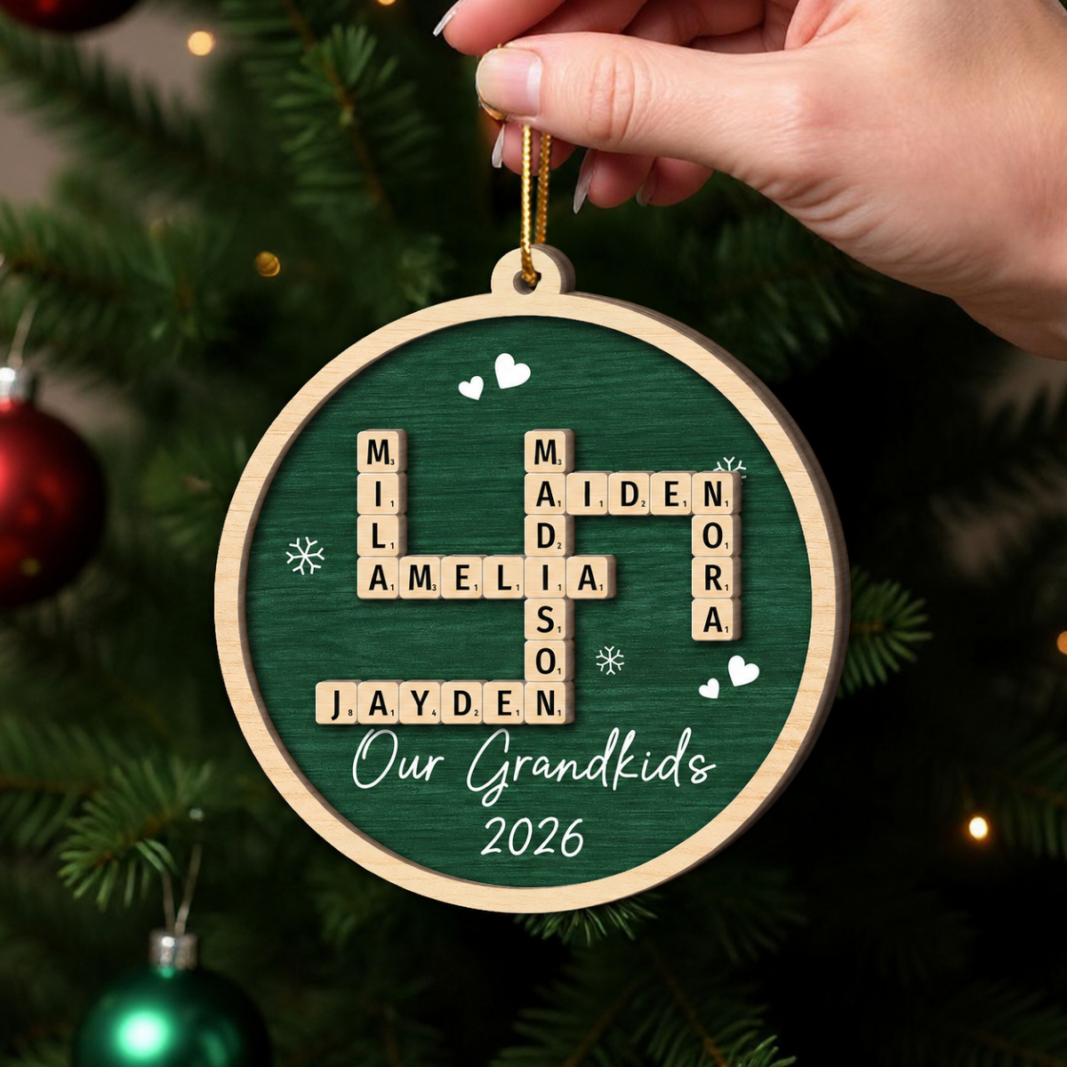 Family Name Crossword Puzzle Art - Personalized 2-Layer Wooden Ornament