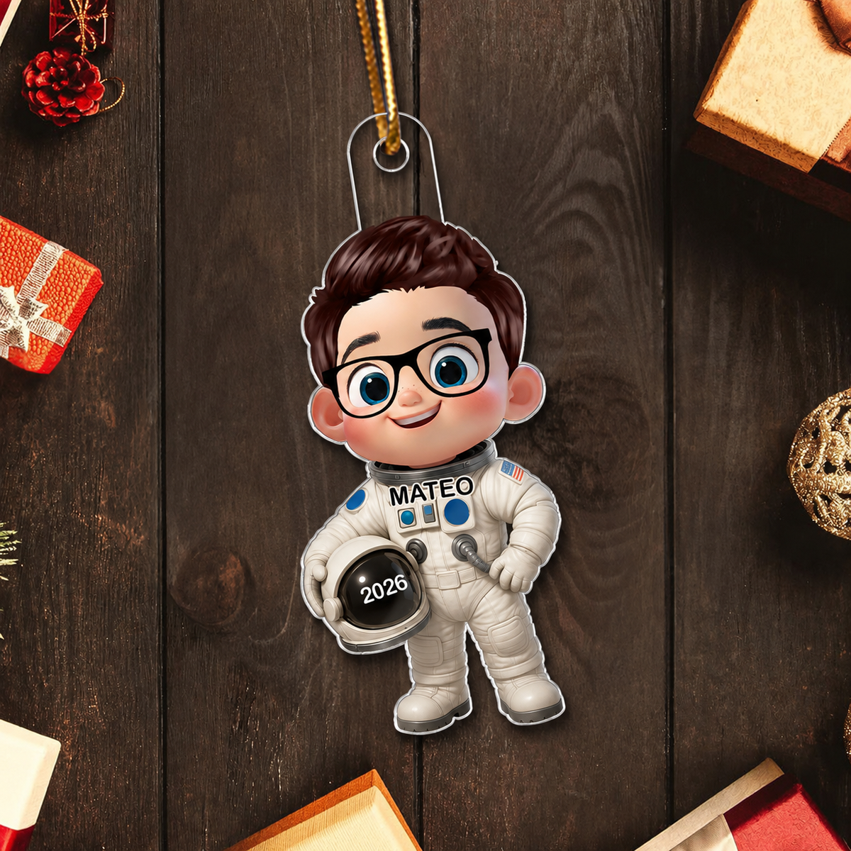 3D Effect Little Kid Boy Dream Job Police Christmas Personalized Acrylic Ornament