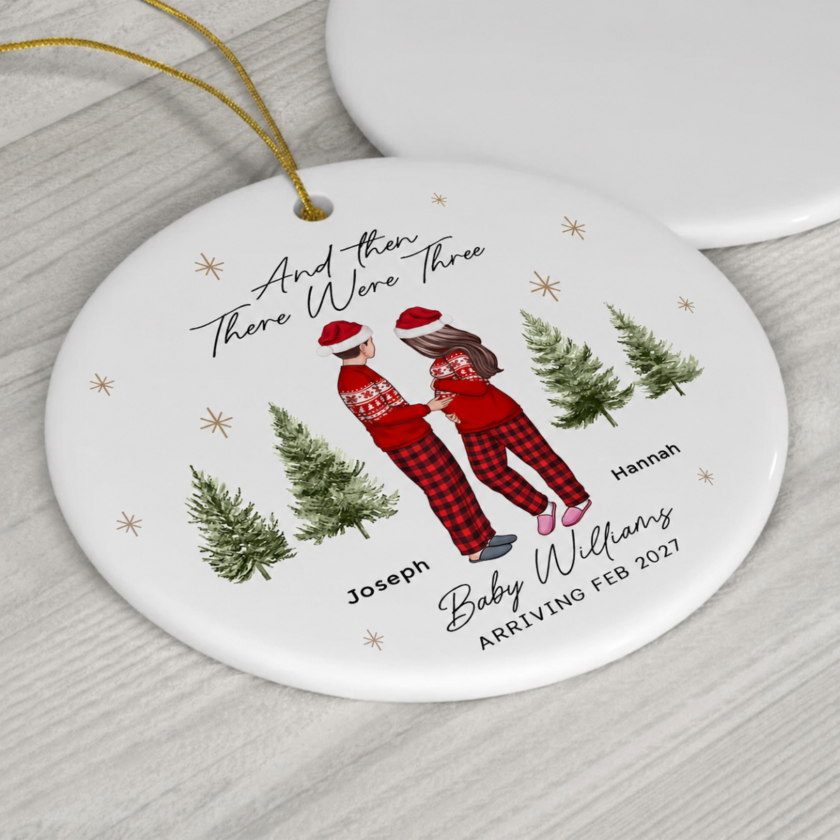 And Then There Were Three - Pregnancy Announcement Ornament - Baby Coming Soon Ornament - Ornament for Baby - Expecting Mom Gift