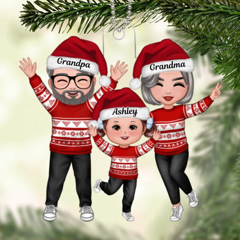Christmas Happy Doll Grandma Grandpa With Granddaughter Grandson Personalized Acrylic Ornament