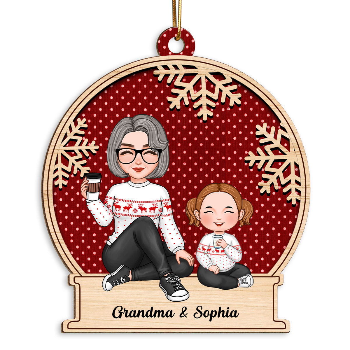 Cute Grandma & Grandkid Christmas Gift For Granddaughter Grandson Beautiful Patterns Personalized Wooden Ornament