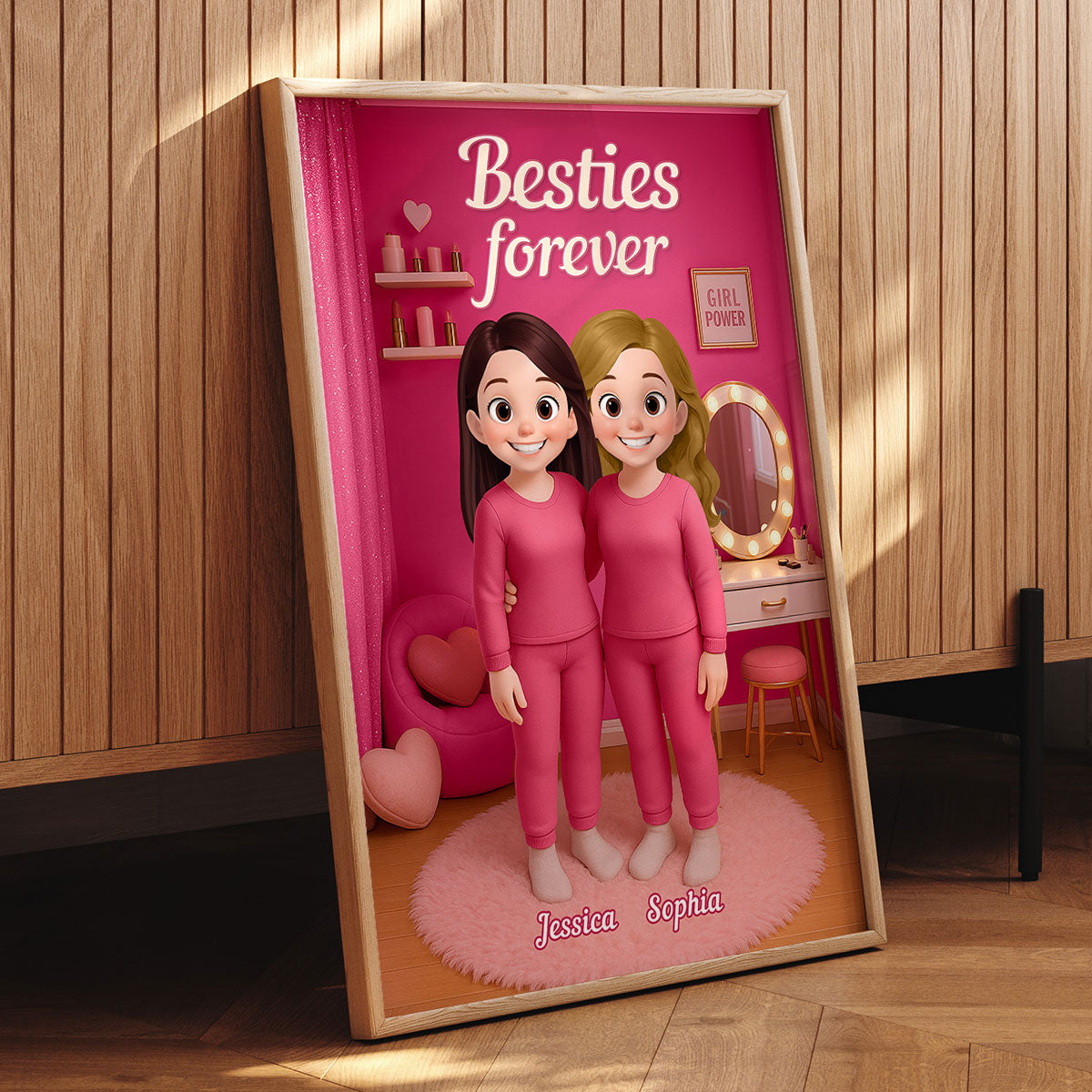 3D Effect Besties Pink Tone Dream Dollhouse Personalized Poster