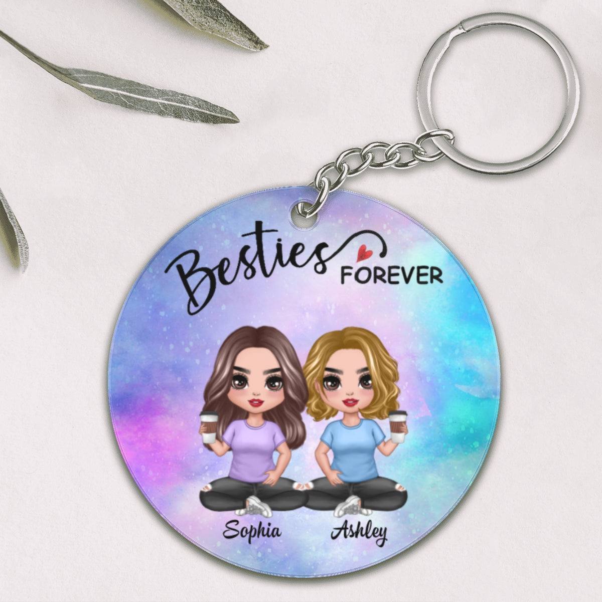 Galaxy Doll Besties Sisters Sitting Gift For Best Friends Personalized Acrylic Keychain