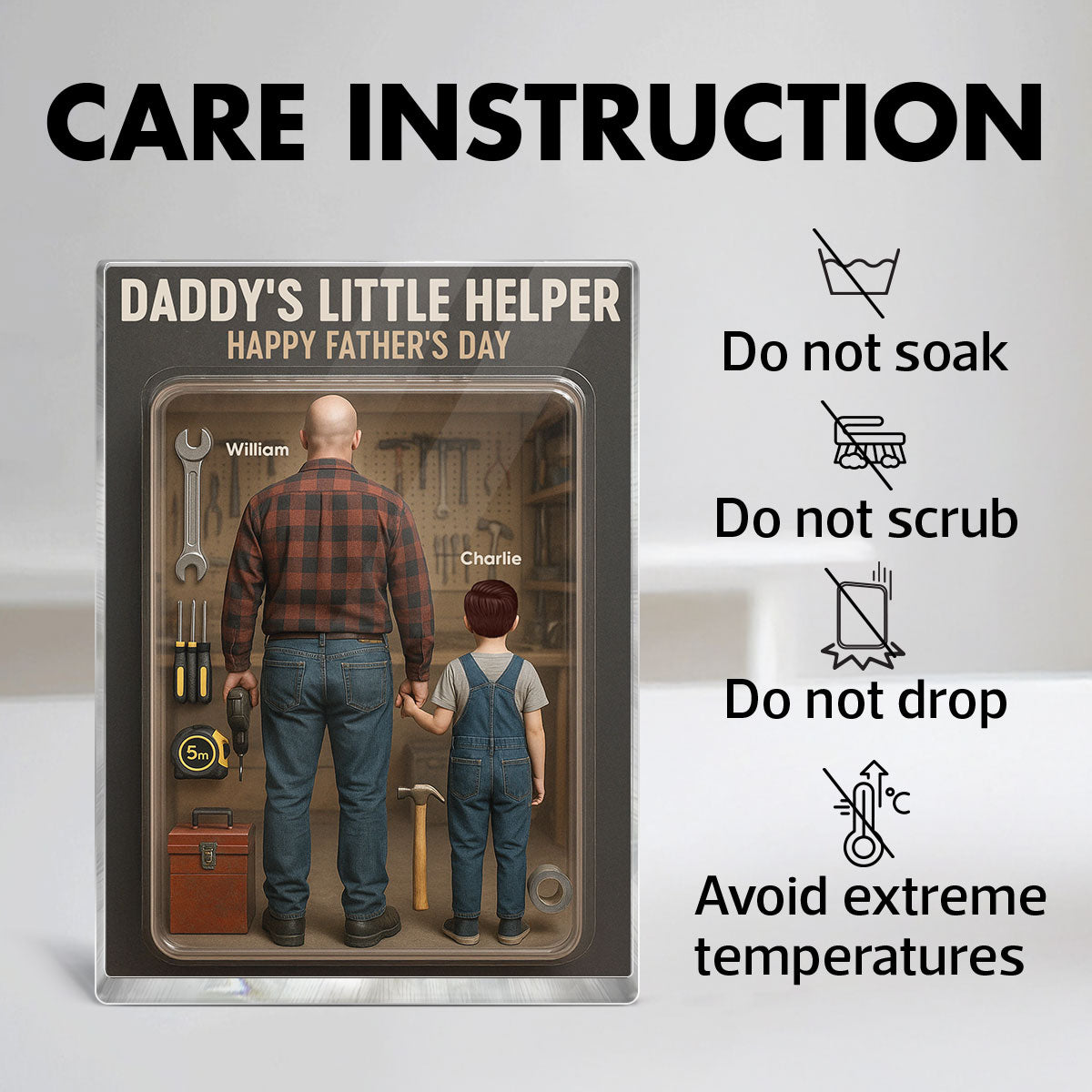 3D Effect Daddy's Little Helper Custom Figure Personalized Flat Rectangle Acrylic Block, Gift For Dad