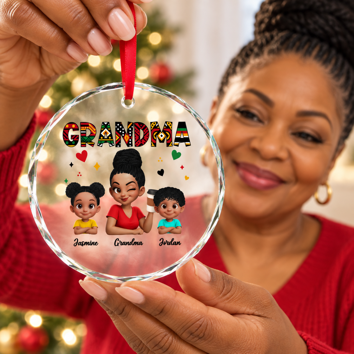 Tribal Pattern Grandma Grandkids Love - Personalized Glass Ornament - Gift For Grandma