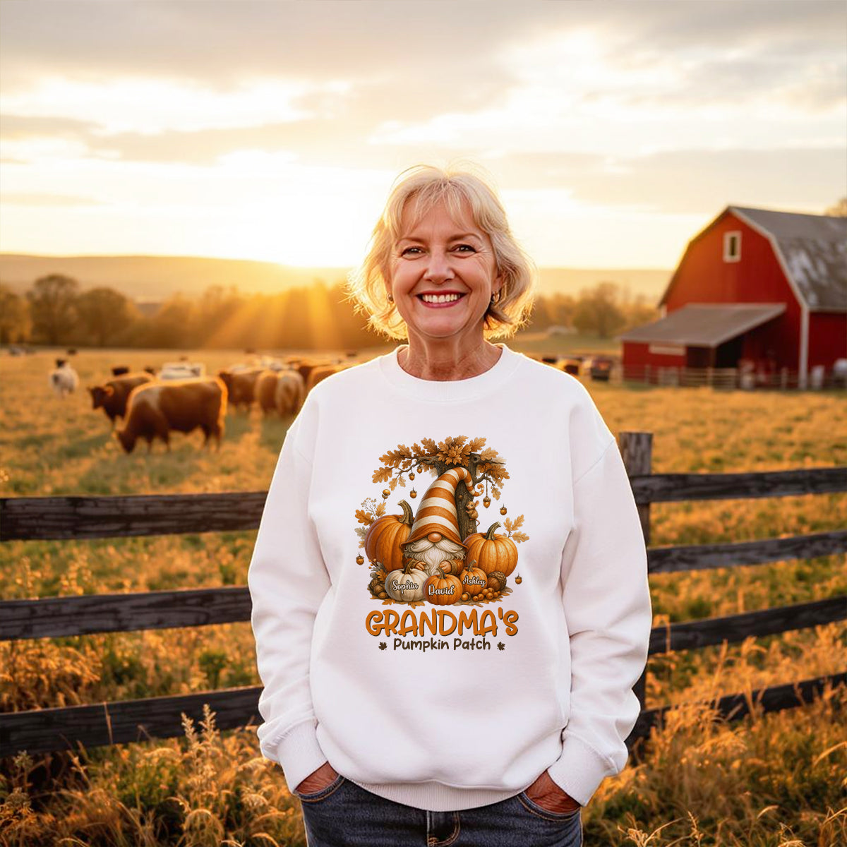 Gnome Grandma's Pumpkin Patch Personalized Fall Sweatshirt, Cozy Fall Sweatshirt for Grandma