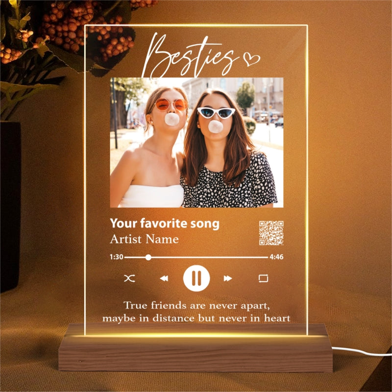 Besties Sisters Custom Photo With Scannable QR Code Favorite Song Personalized Rectangle Acrylic Plaque With LED Night Light - LED Lamp