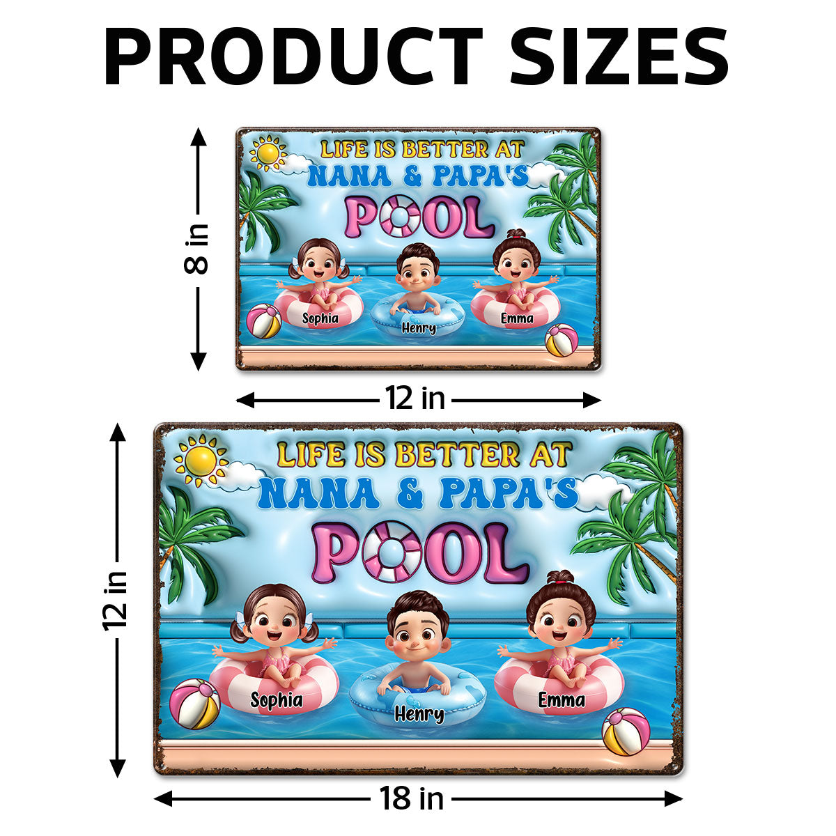 Life Is Better At Grandpa Grandma Pool 3D Inflated Effect Personalized Metal Sign, Grandchildren Welcome Sign