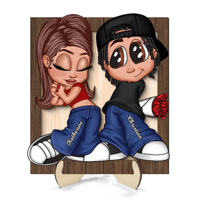 Y2K Couple Personalized 2-layer Wooden Plaque, Unique Valentine's Day Gift For Him, Gift For Her