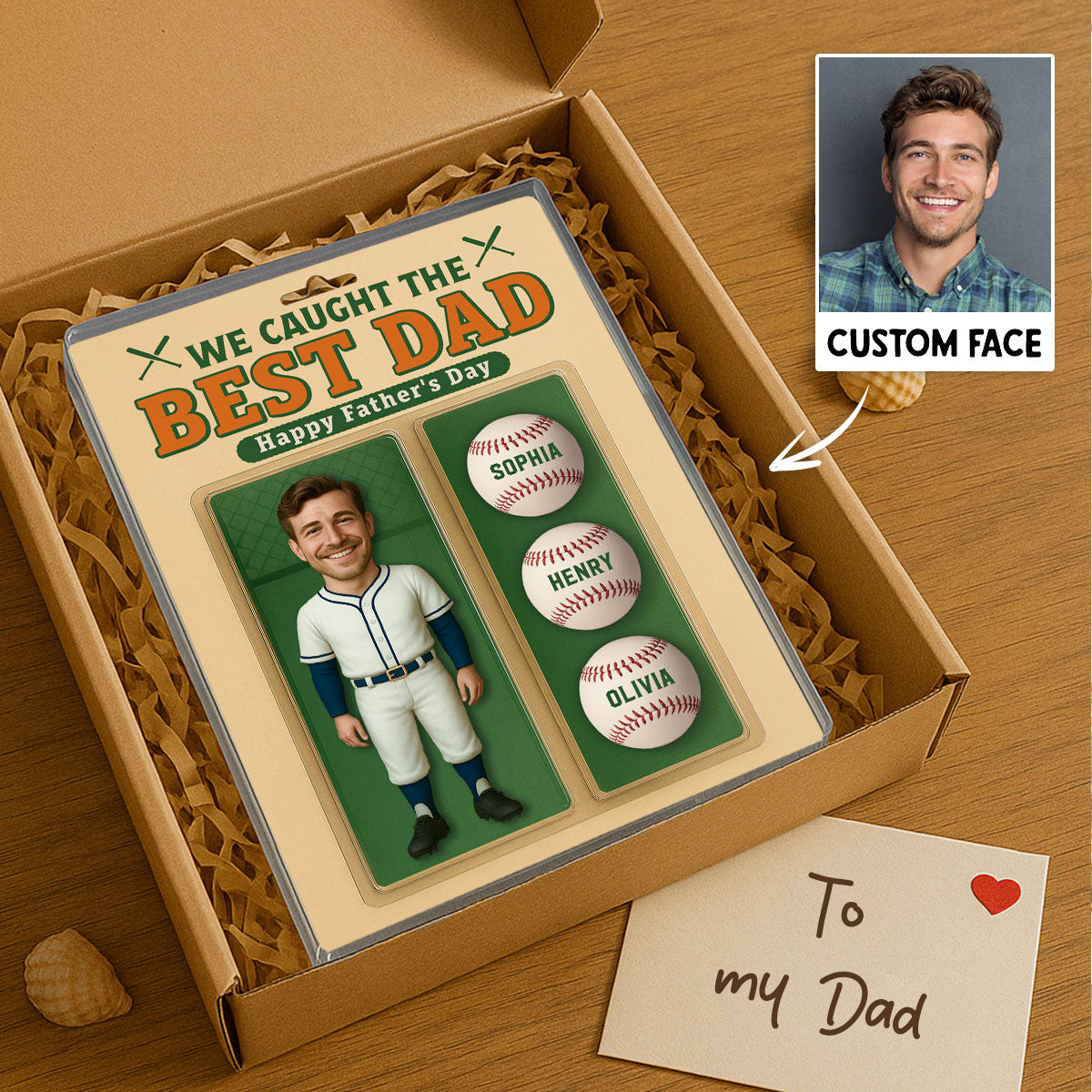 3D Effect We Caught The Best Dad Custom Figure Baseball Personalized Rectangle Flat Acrylic Block Plaque