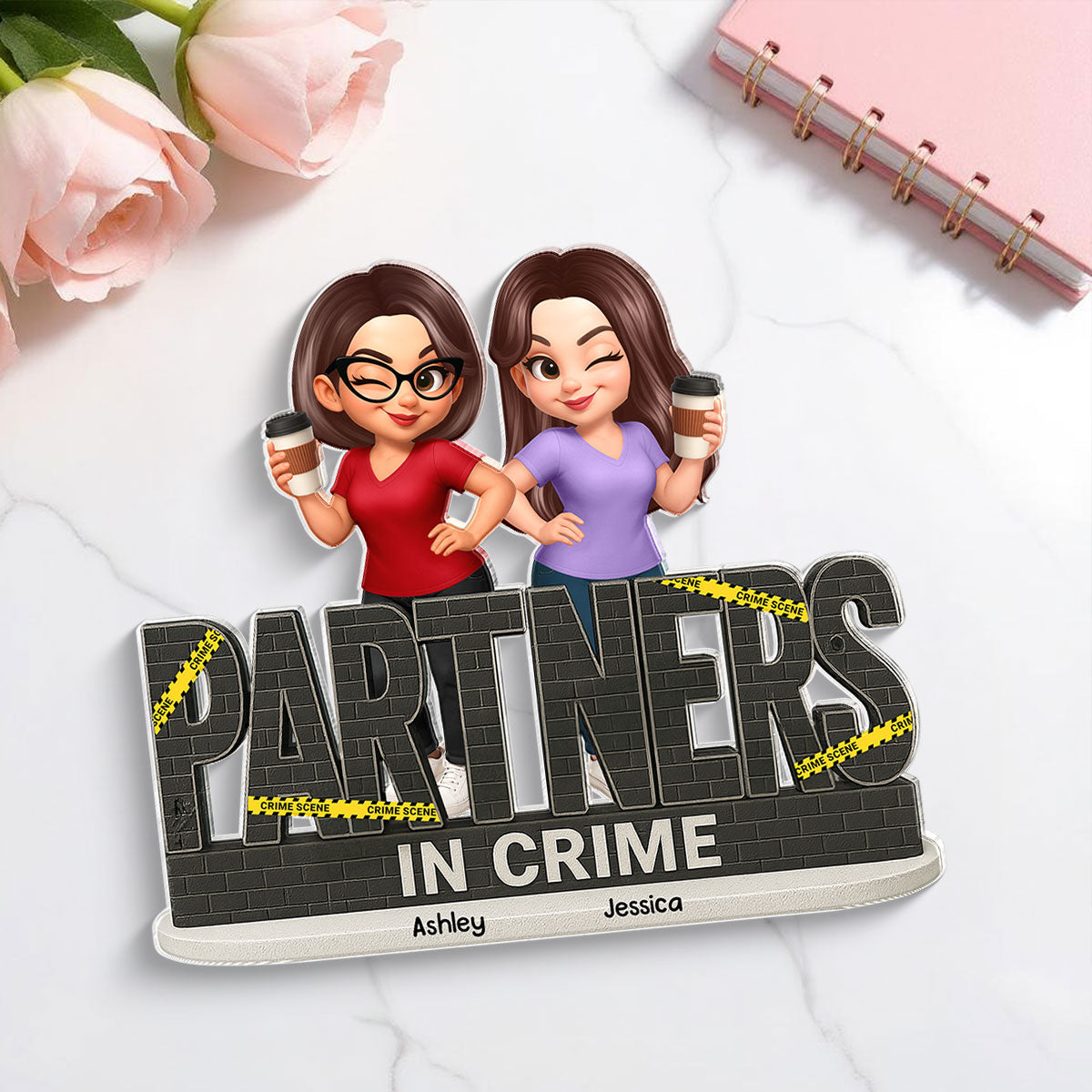 Partners In Crime Do Not Cross Besties Sisters - Personalized Acrylic Block Plaque