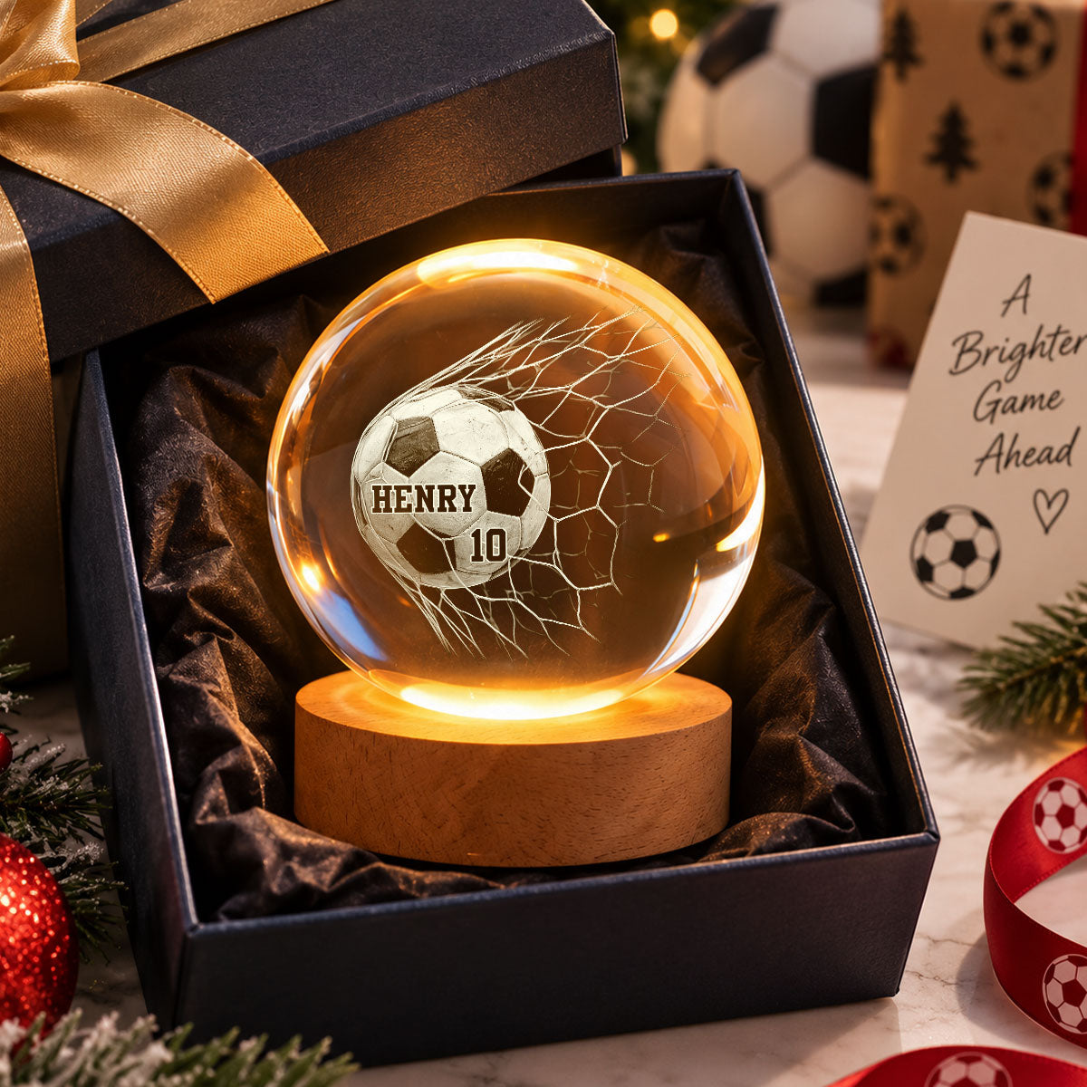 Proud Soccer Player Custom Name And Number - Personalized Crystal Ball - Christmas Gift For Teenagers, Soccer Players, Soccer Lovers, Daughter, Granddaughter, Son, Grandson