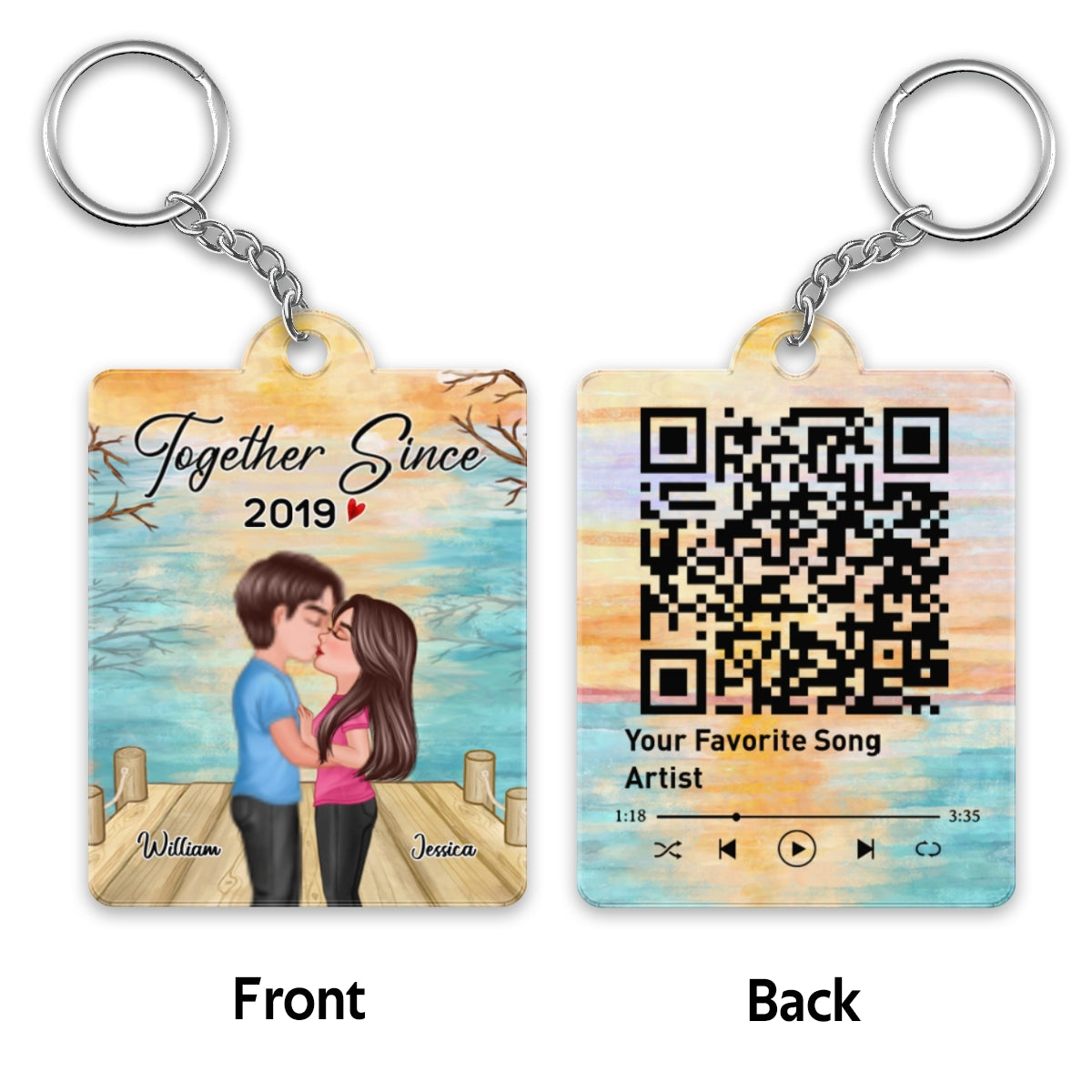 Lake View Couple Kissing Favorite Song QR Code Personalized Acrylic Keychain