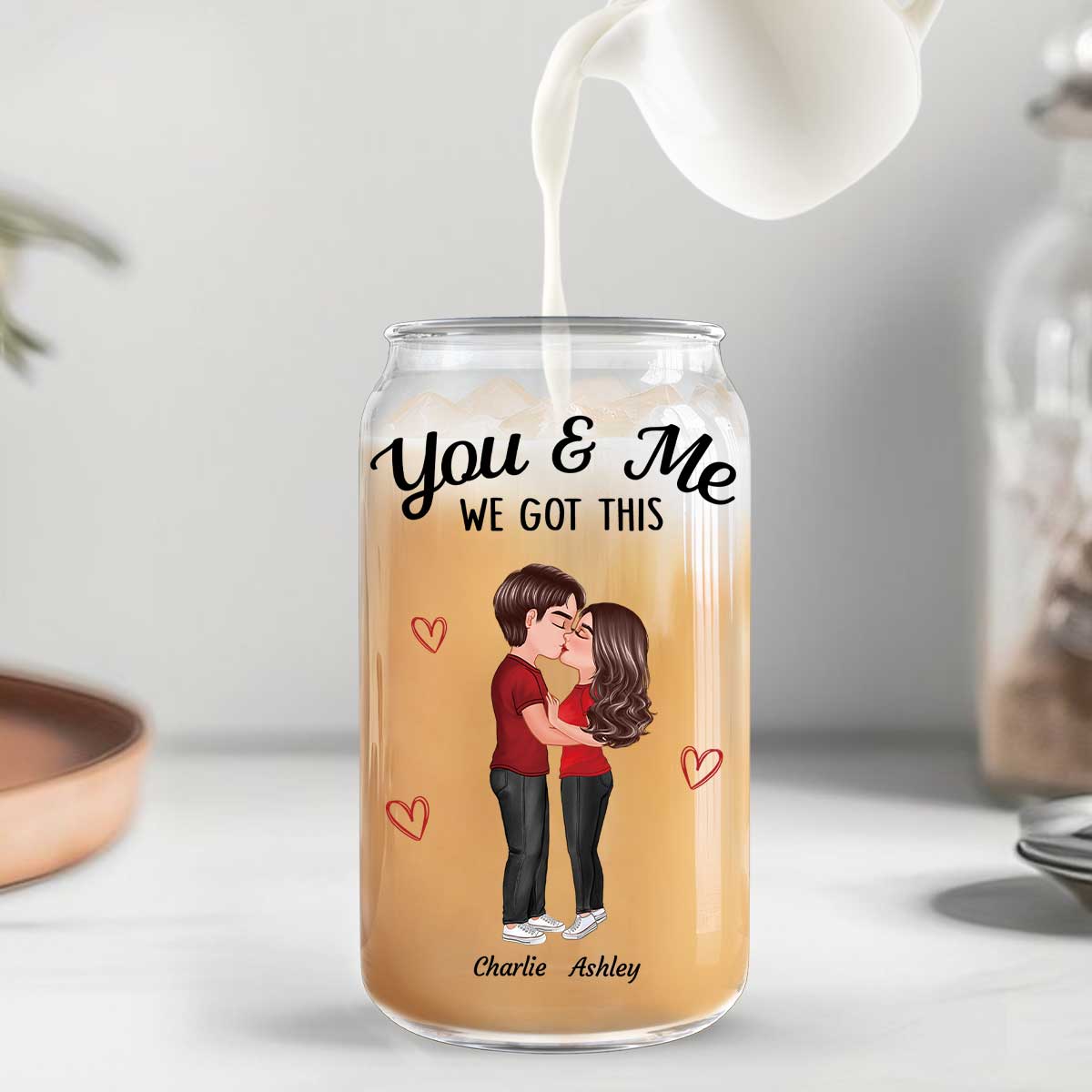 You & Me We Got This Couple Kissing Gift For Him Gift For Her Personalized Clear Glass Can