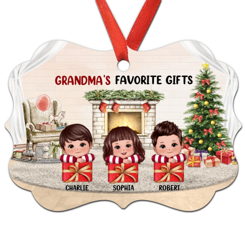 Grandkids On Gift Box Christmas Tree Personalized Christmas Ornament