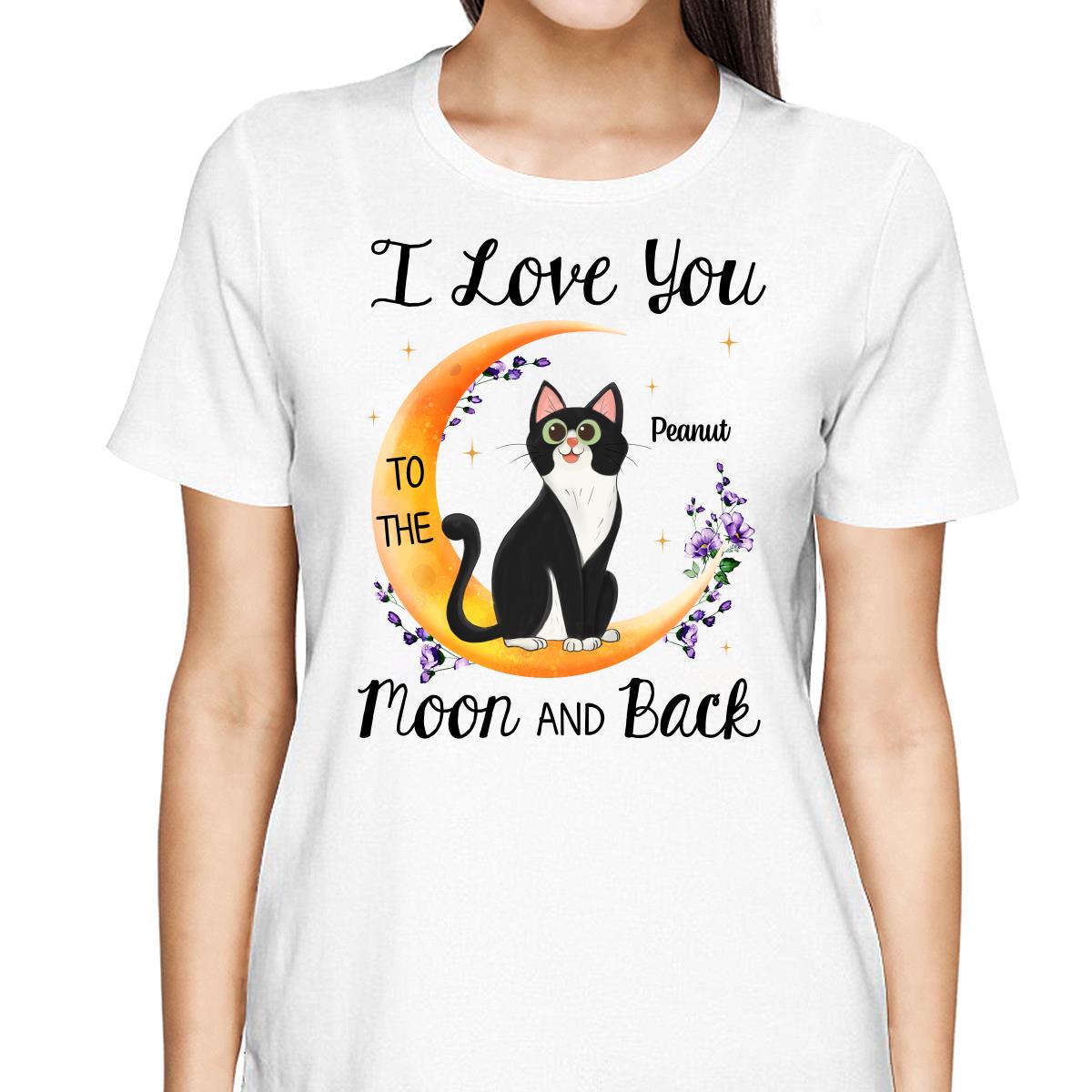 Floral Sitting Cat Cartoon And Moon Personalized Shirt