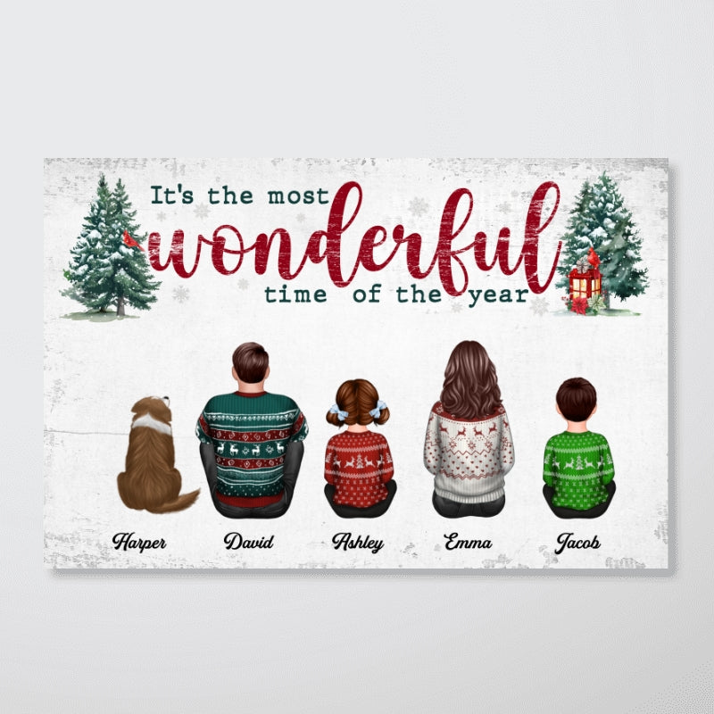 It's The Most Wonderful Time Of The Year Christmas Family Sitting Together Personalized Poster, Rustic Christmas Decoration