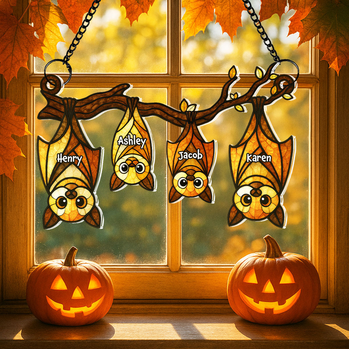 Bat Halloween Familly Hanging Personalized Acrylic Suncatcher