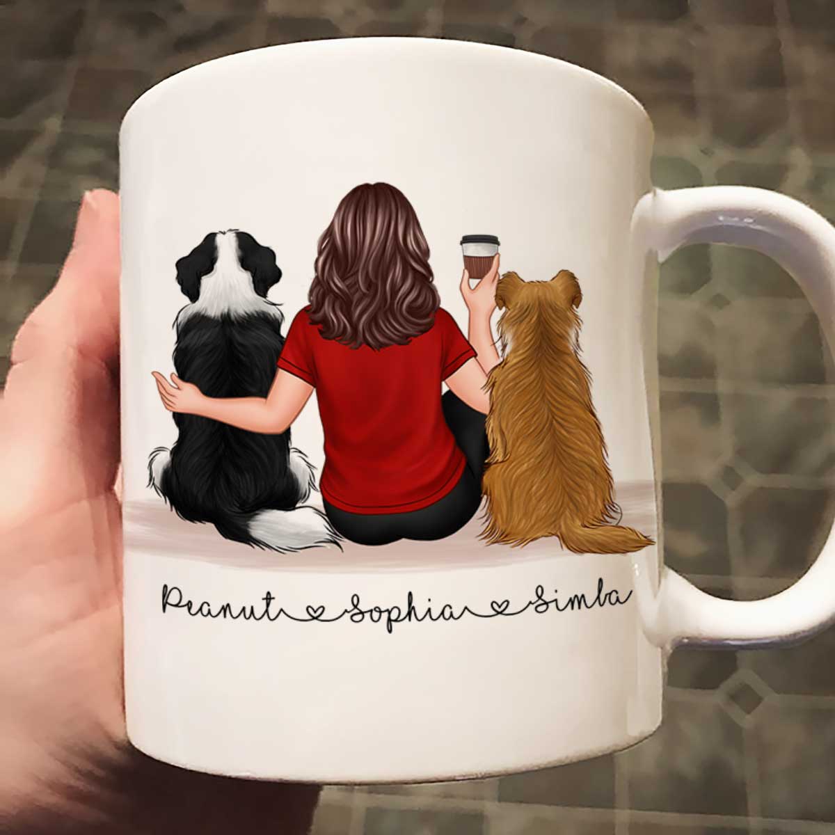 Pet Owner Portrait, Custom Dog Mom Cup Back View Woman & Dogs Personalized Mug Mother‘s Day Gift For Her
