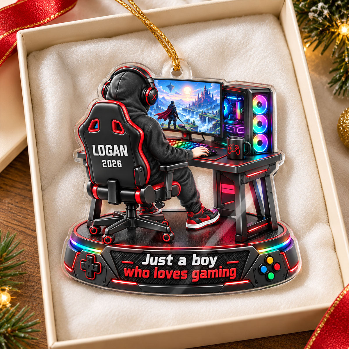 Just a Boy Girl Who Loves Gaming - Personalized Acrylic Ornament - Christmas Gift for Son, Grandson, Daughter, Granddaughter