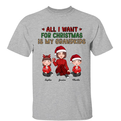 Checkered Leopard Pattern All I Want For Christmas Is My Grandkids Cute Grandma & Kids Personalized Shirt