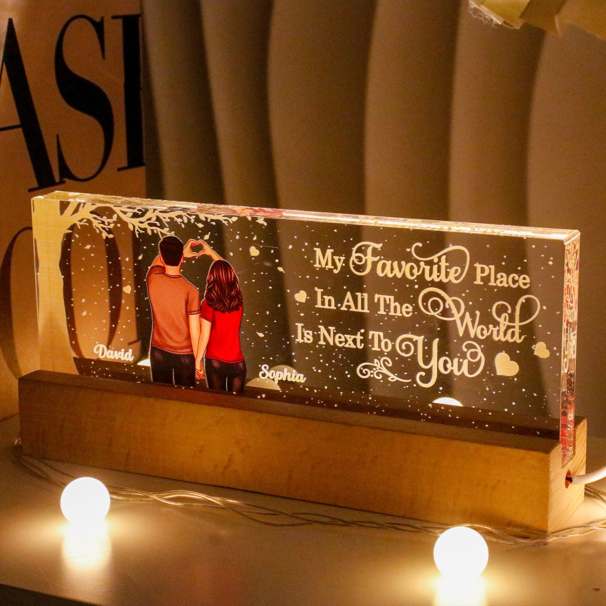 Favorite Place In The World Couple Heart Hands Back View Personalized Acrylic LED Night Light