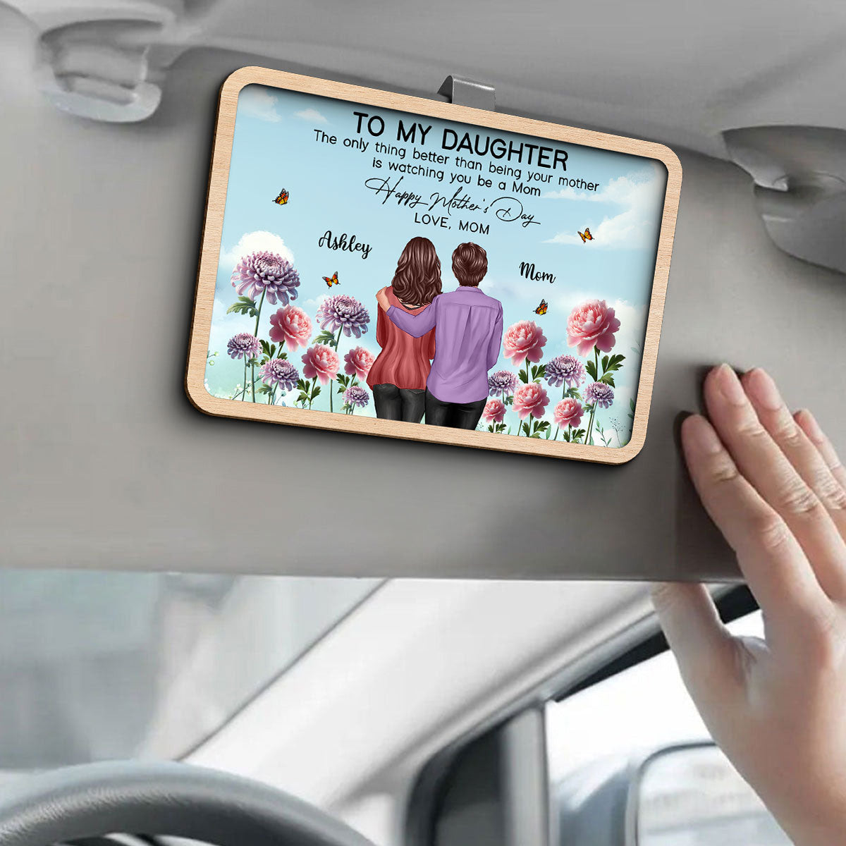 To My Daughter From Mom Happy Mother's Day Birth Flower Personalized Car Visor, Gift For Daughter