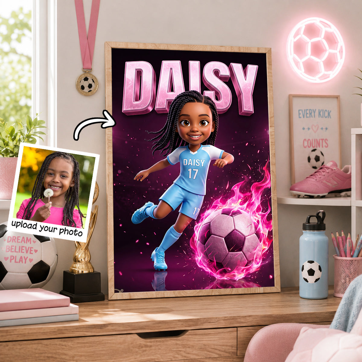 Custom Soccer Portrait from Photo - Personalized Poster - Soccer Player Gift, Boys Girls Room Decor