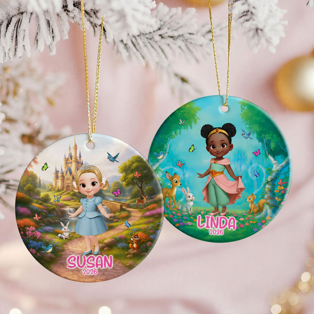 Little Princess Personalized Circle Ceramic Ornament, Christmas Gift for Daughters, Granddaughters