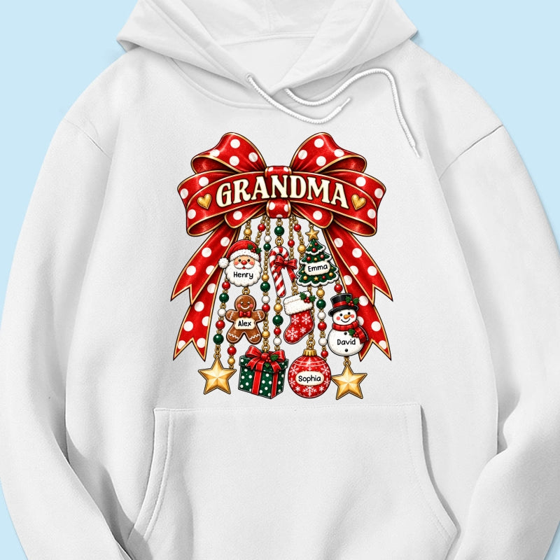Grandma Retro Christmas Charm Bow - Personalized Shirt - Trendy Christmas Tee for Grandma
