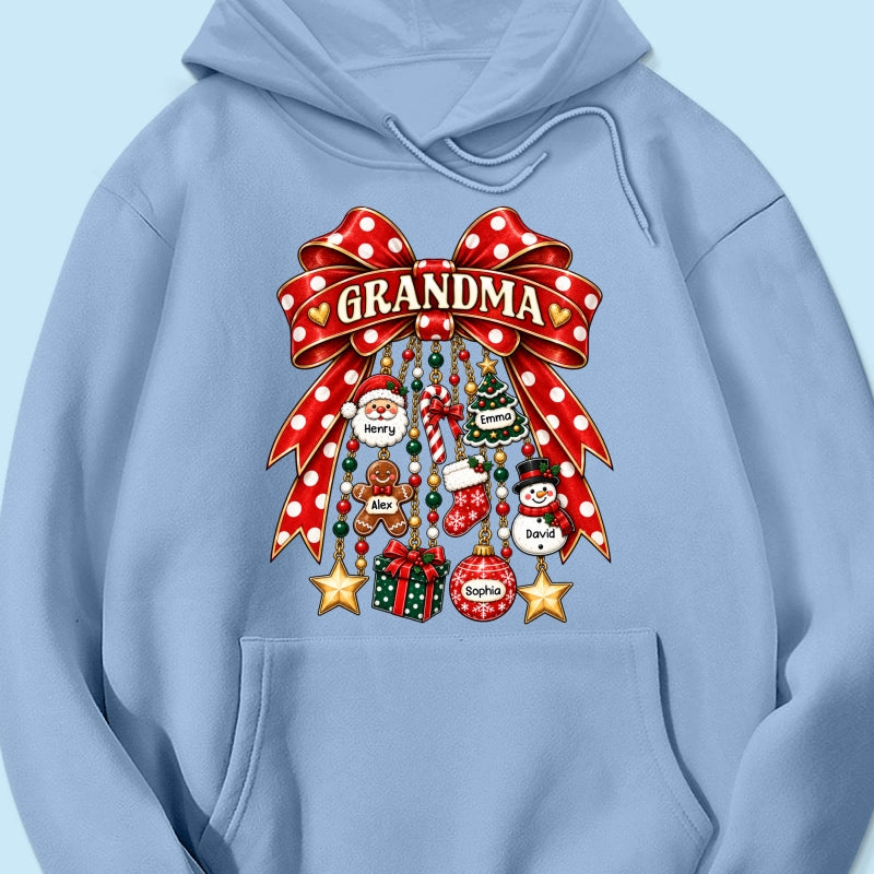 Grandma Retro Christmas Charm Bow - Personalized Shirt - Trendy Christmas Tee for Grandma