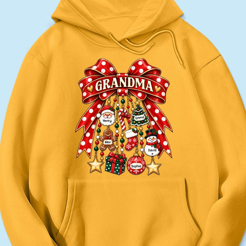Grandma Retro Christmas Charm Bow - Personalized Shirt - Trendy Christmas Tee for Grandma
