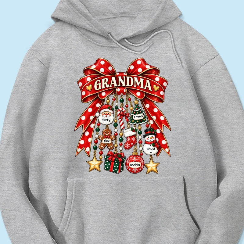 Grandma Retro Christmas Charm Bow - Personalized Shirt - Trendy Christmas Tee for Grandma