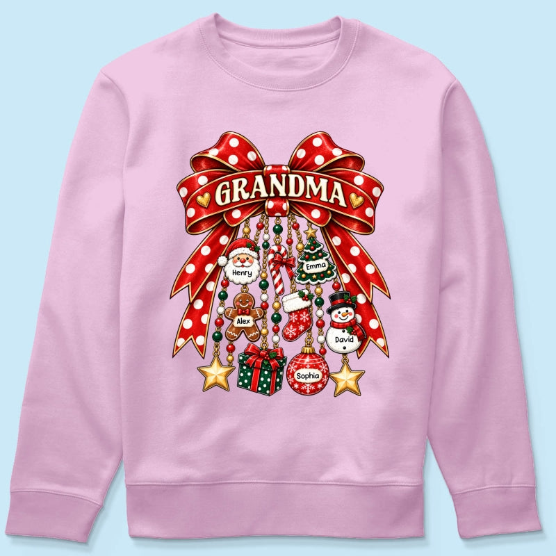Grandma Retro Christmas Charm Bow - Personalized Shirt - Trendy Christmas Tee for Grandma