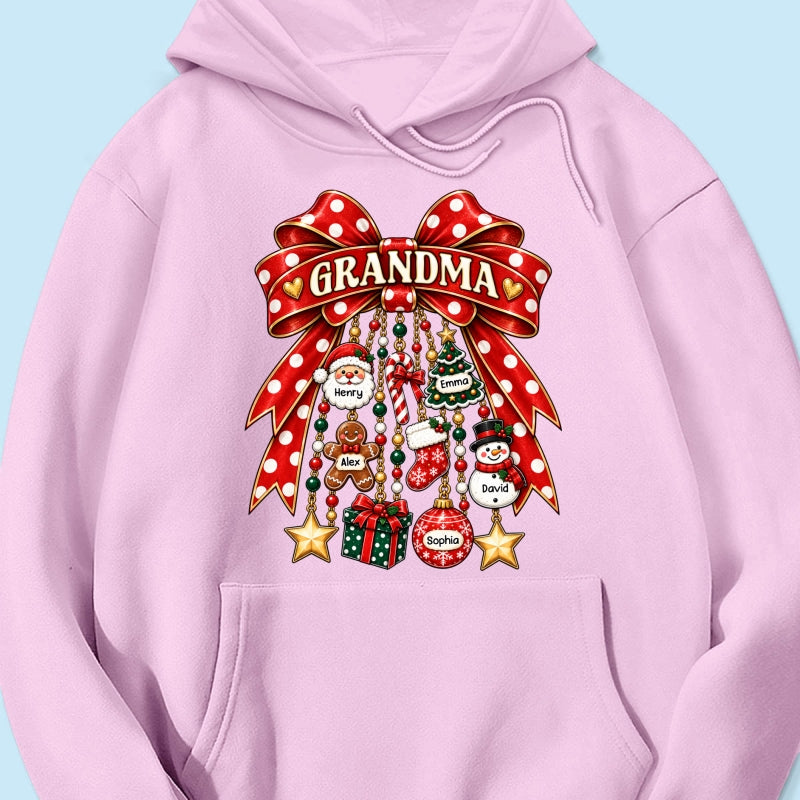 Grandma Retro Christmas Charm Bow - Personalized Shirt - Trendy Christmas Tee for Grandma