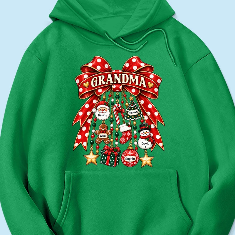 Grandma Retro Christmas Charm Bow - Personalized Shirt - Trendy Christmas Tee for Grandma