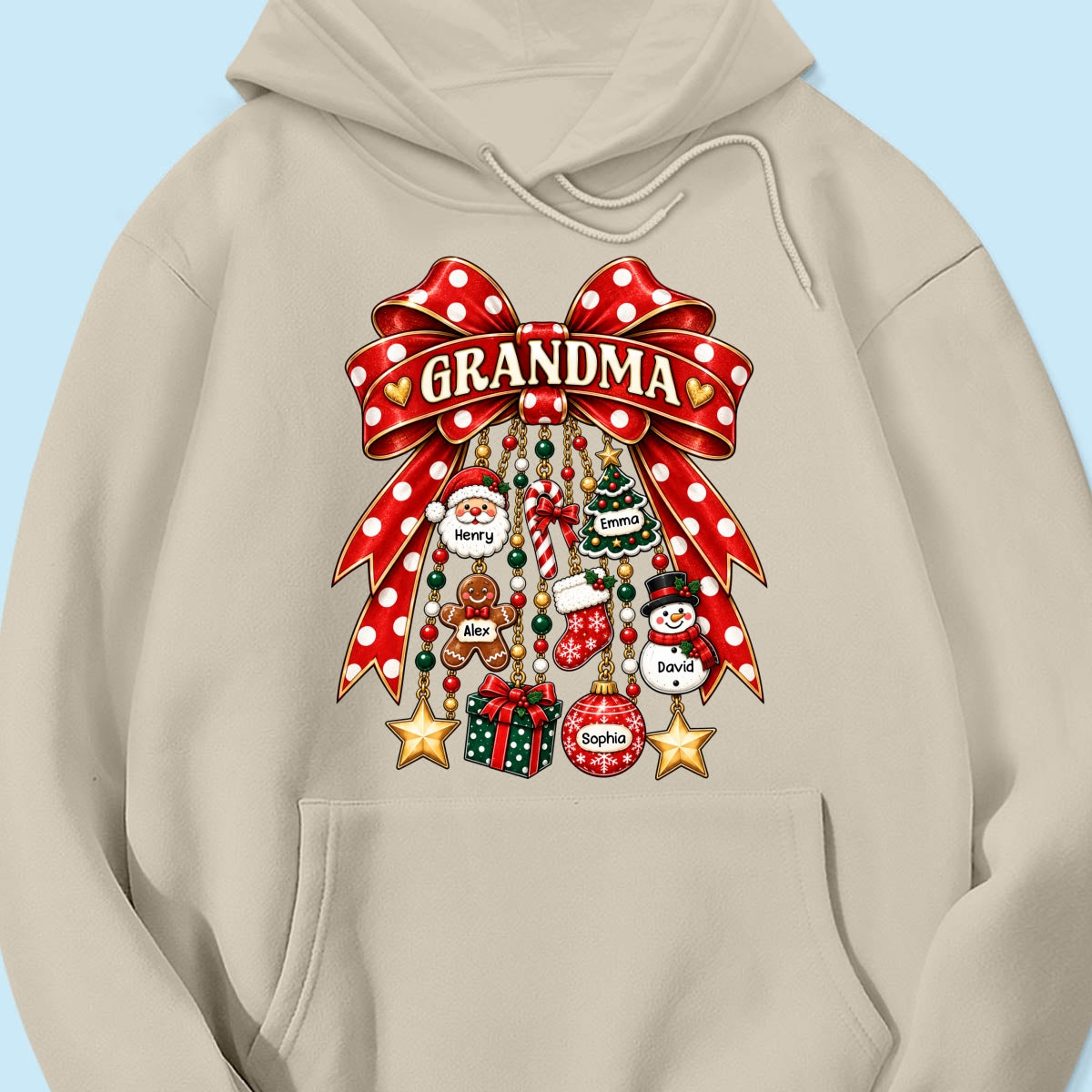Grandma Retro Christmas Charm Bow - Personalized Shirt - Trendy Christmas Tee for Grandma