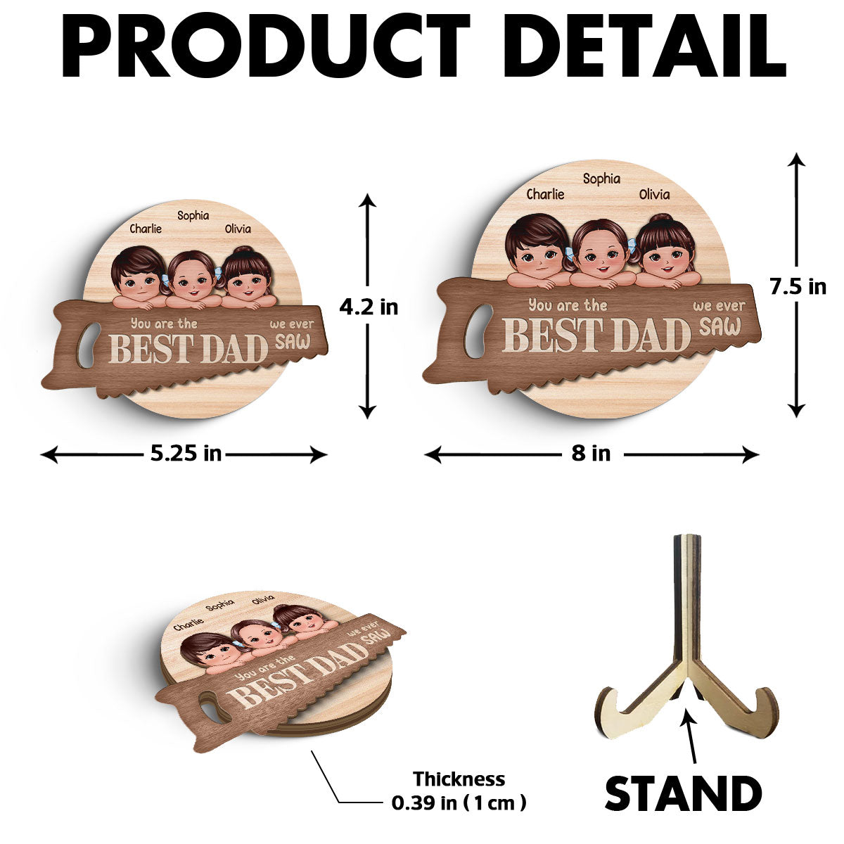 Best Dad Grandpa We Ever Saw Cute Doll Kids Personalized 2-Layer Wooden Plaque