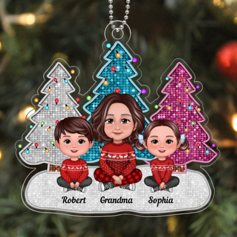 Grandma Grandkids Faux Sequins Glitter Christmas Tree Personalized Acrylic Ornament