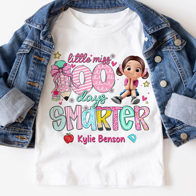 Little Miss 100 Days Smarter Little Girl - Personalized Kid T-Shirt - 100 Days Of School For Daughter, Granddaughter