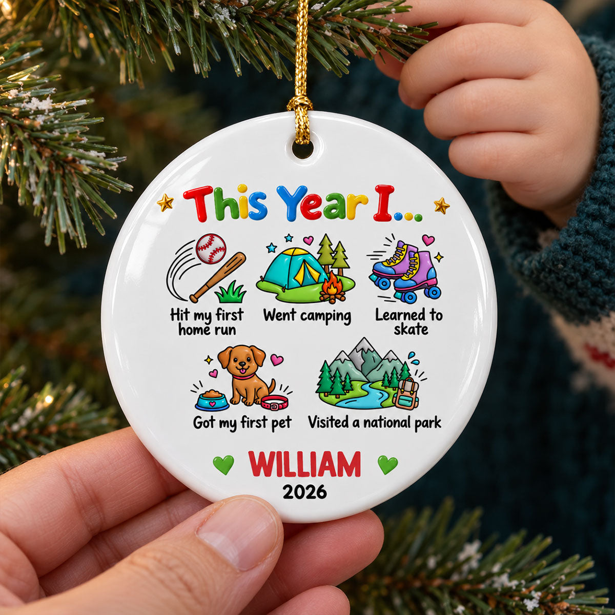 Things Kid Achieved This Year I... 2D Flat - Personalized Ceramic Ornament - Kid Milestones Keepsake, Custom Childhood Memories Keepsake